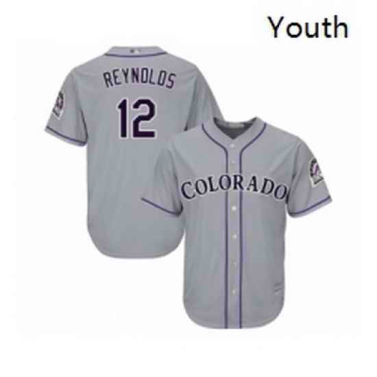 Youth Colorado Rockies 12 Mark Reynolds Replica Grey Road Cool Base Baseball Jersey